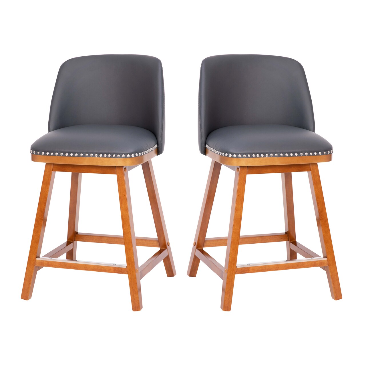 Emma and Oliver Jada Upholstered Mid-Back Stools with Nailhead Accent Trim & Wood Frames